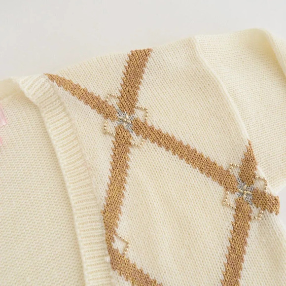 Vintage Joeclyn Smith Cream & Gold Button Up  Cardigan Knit Cardigan L - Picture 11 of 12